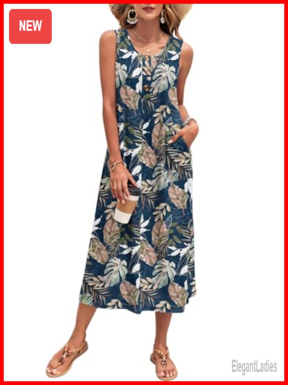 Women's Summer Maxi Dress Sleeveless Loose Long Sundress Polyester